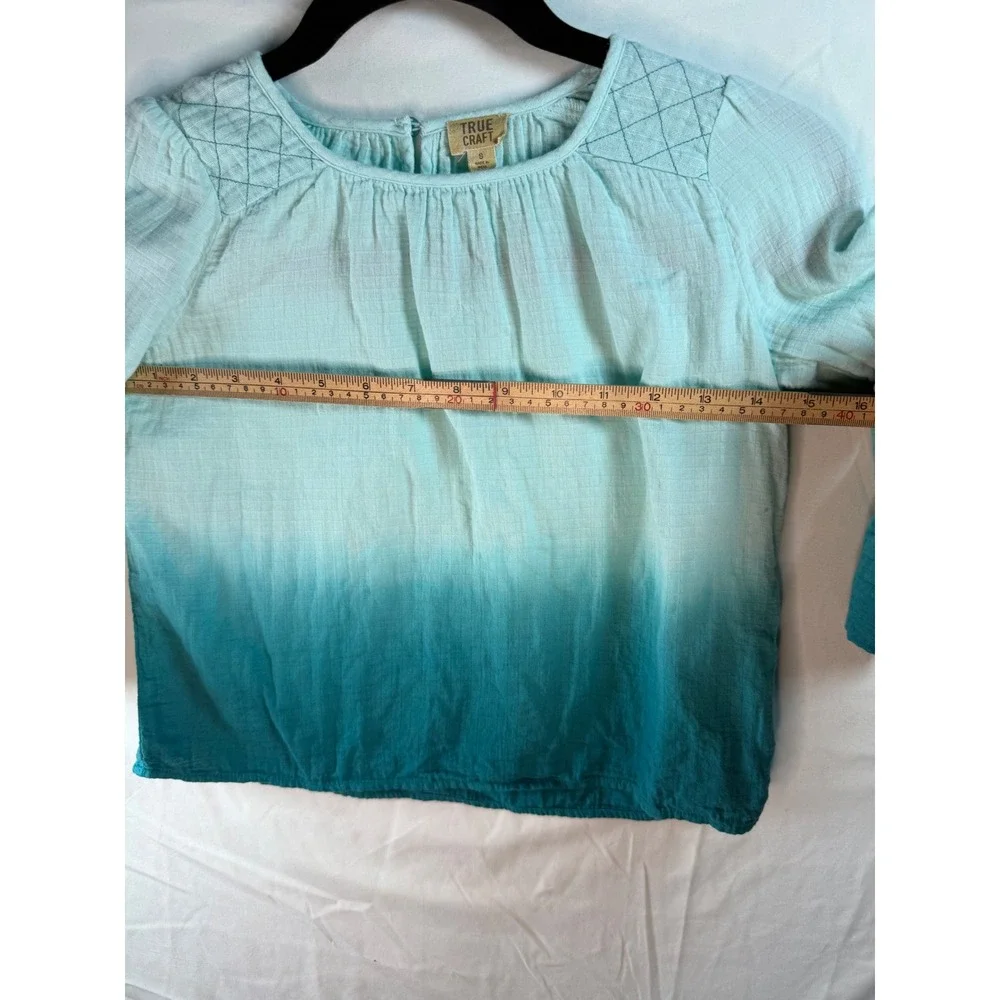 True Craft Girls Aqua Teal Ombre Cotton Gauze Blouse Top Size S‎ Small